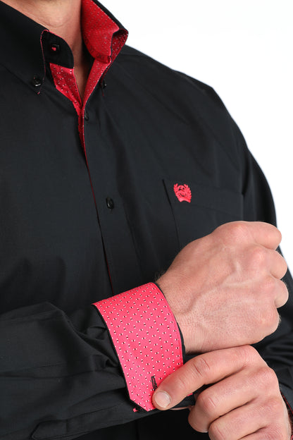 Cinch Men's Big & Tall Solid Black Pink Trim Western Shirt