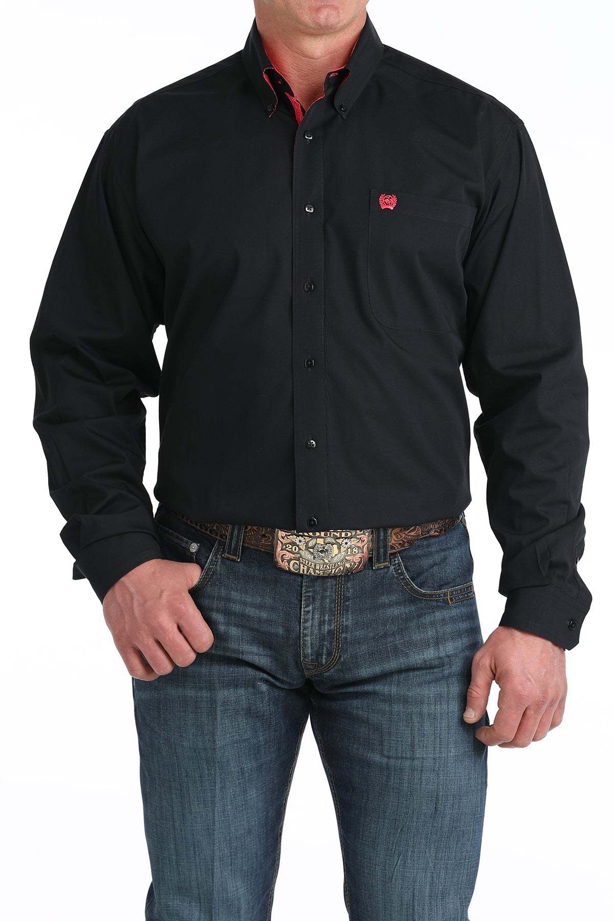 Cinch Men's Big & Tall Solid Black Pink Trim Western Shirt