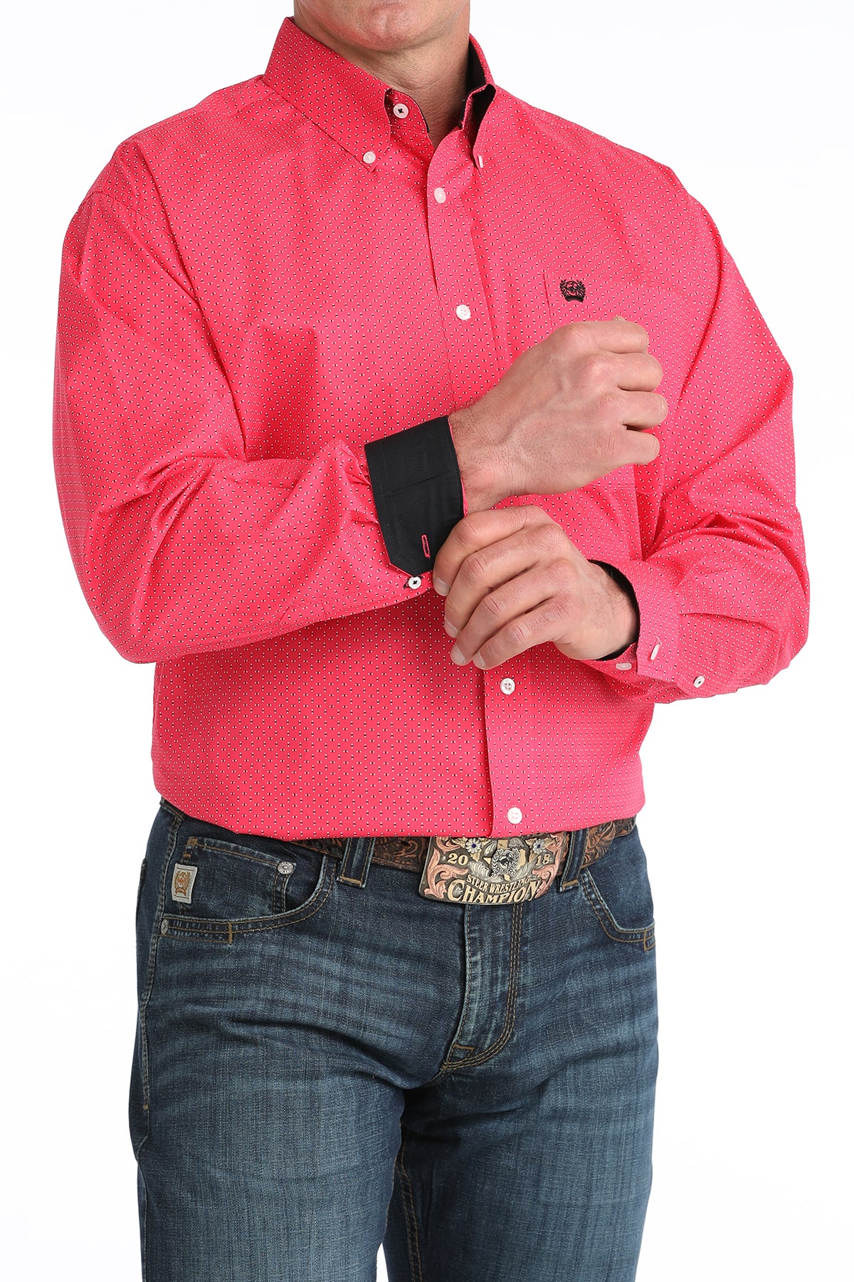 Cinch Men's Pink Dash Pattern Western Shirt