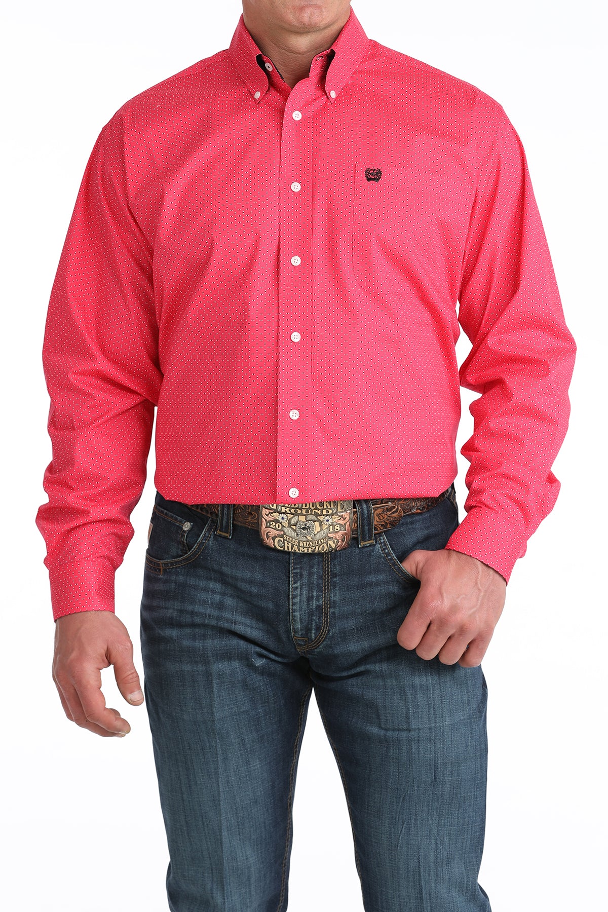 Cinch Men's Pink Dash Pattern Western Shirt