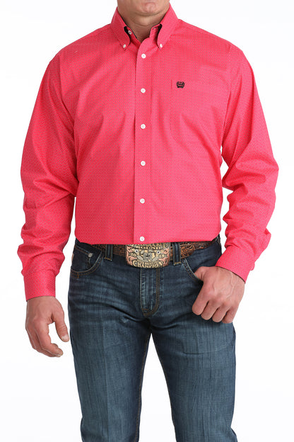 Cinch Men's Pink Dash Pattern Western Shirt