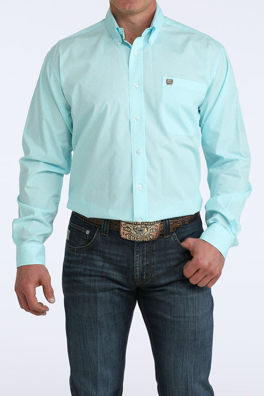 Cinch Men's Light Blue & White Square Print Western Shirt