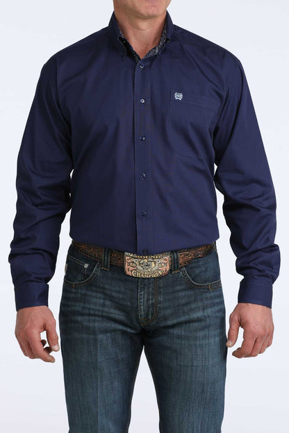 Cinch Men's Big & Tall Solid Royal Blue Yellow Print Trim Western Shirt