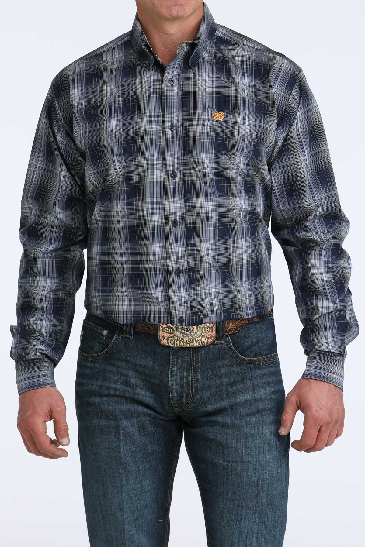 Cinch Men's Navy Blue Plaid Western Shirt