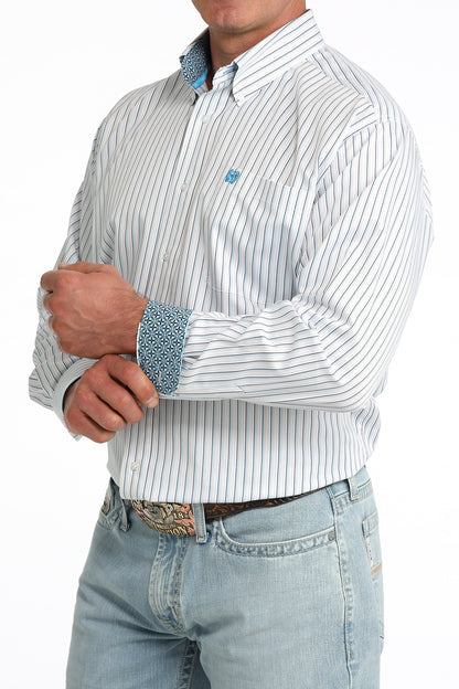 Cinch Men's Big & Tall Tencel Blue Gray & White Stripe Western Shirt