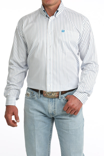 Cinch Men's Big & Tall Tencel Blue Gray & White Stripe Western Shirt