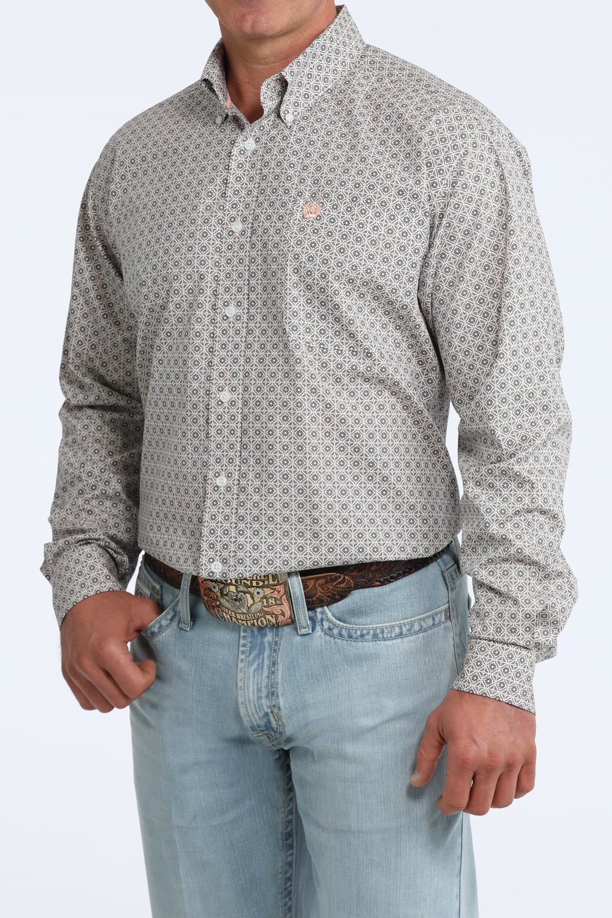 Cinch Men's Coral & Pond Diamond Print Western Shirt