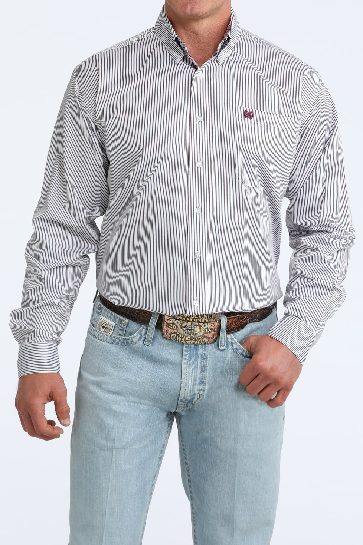 Cinch Men's Tencel Plum & Pond Stripe Western Shirt