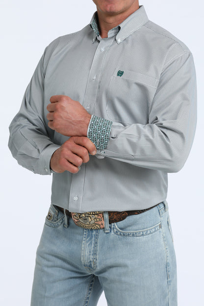 Cinch Men's Tencel Green & Black Stripe Western Shirt