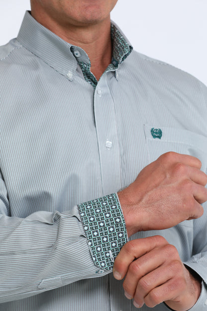 Cinch Men's Tencel Green & Black Stripe Western Shirt