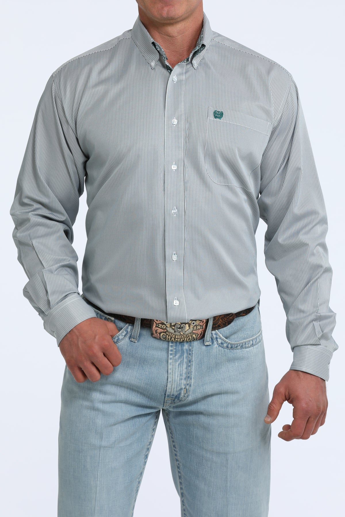 Cinch Men's Tencel Green & Black Stripe Western Shirt
