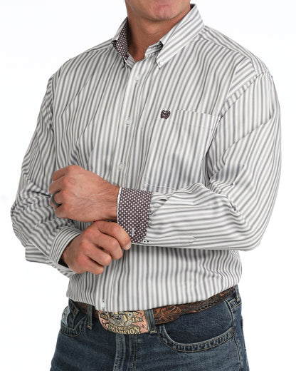 Cinch Men's Tencel Steel Gray & Plum Stripe Western Shirt