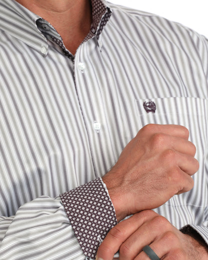 Cinch Men's Tencel Steel Gray & Plum Stripe Western Shirt