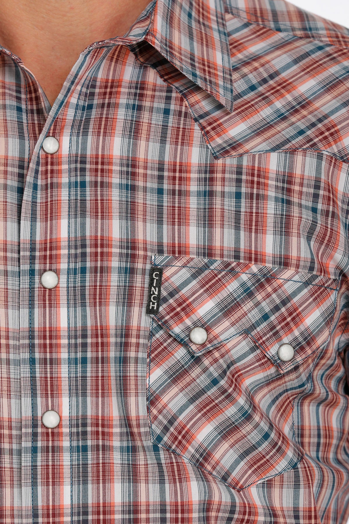 Cinch Men's Maroon, Orange, & Navy Plaid Western Shirt