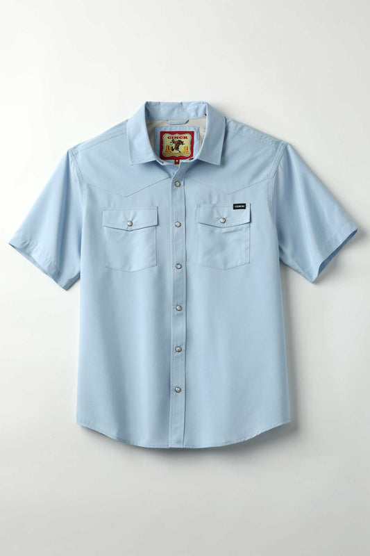 Cinch Men's Solid Light Blue Camp Short Sleeve Western Shirt