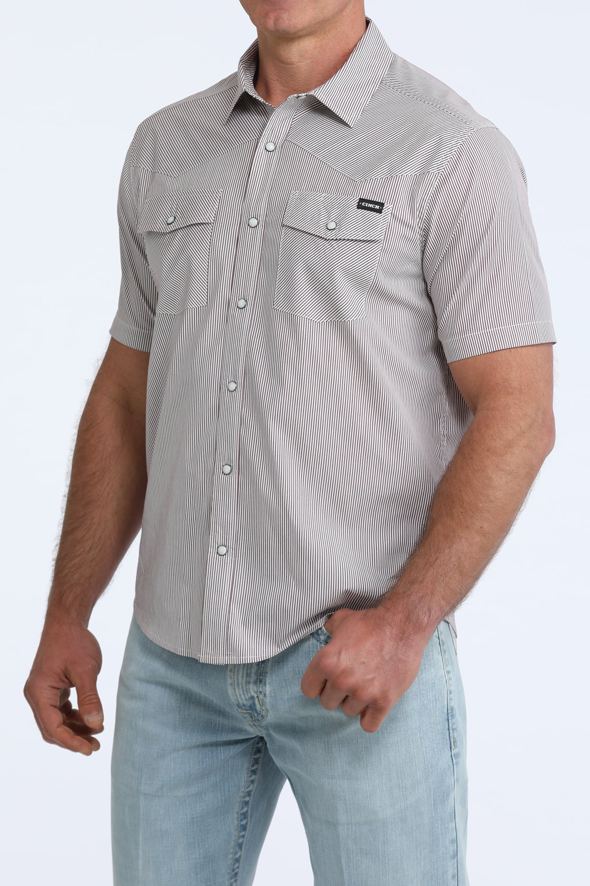 Cinch Men's Burgundy Stripe Camp Short Sleeve Western Shirt