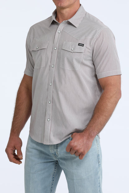 Cinch Men's Burgundy Stripe Camp Short Sleeve Western Shirt