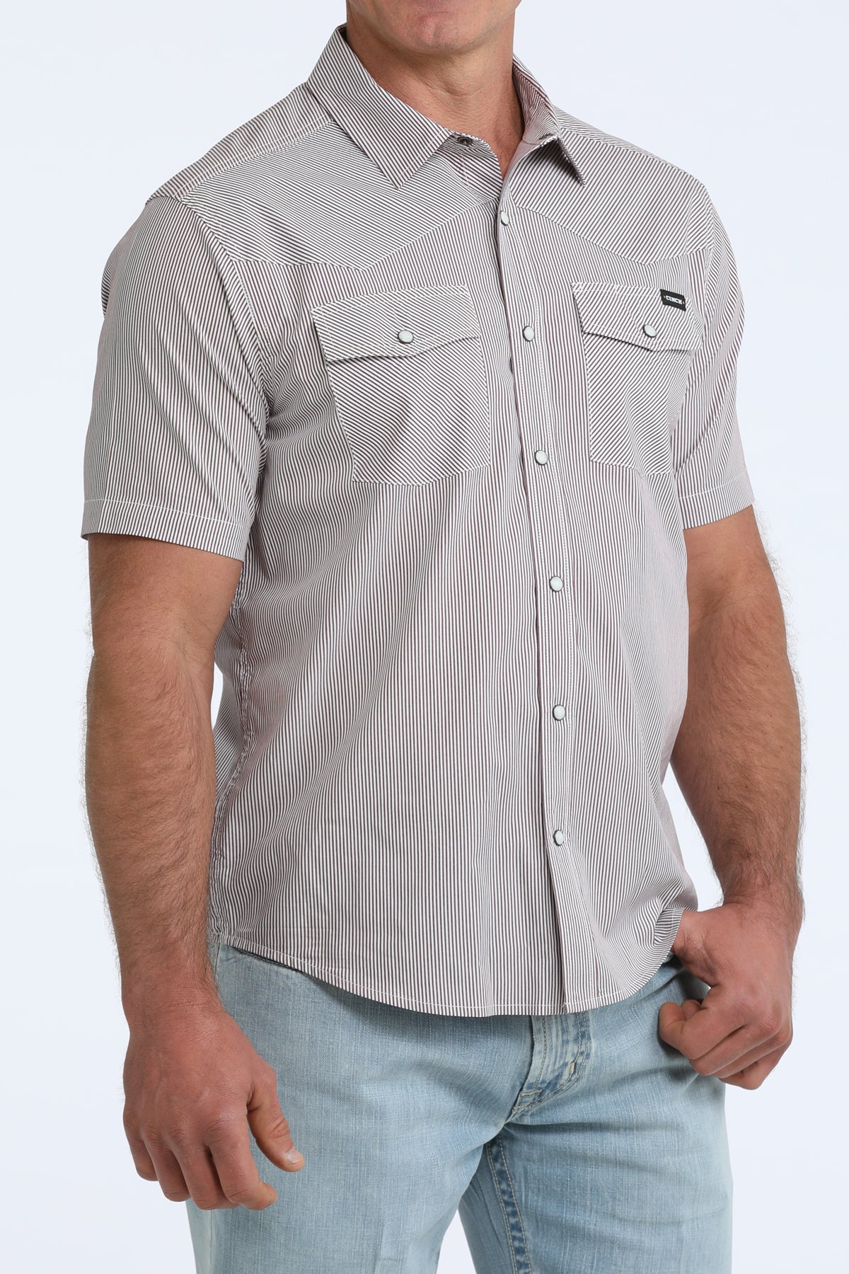 Cinch Men's Burgundy Stripe Camp Short Sleeve Western Shirt
