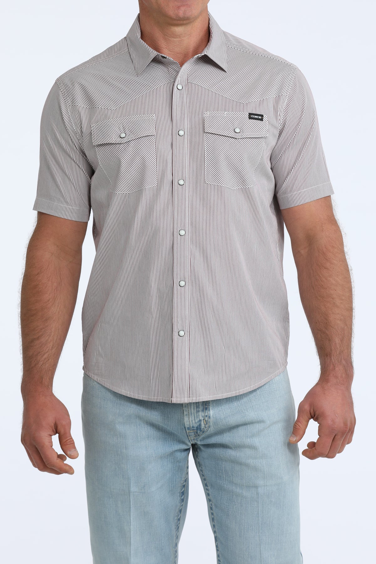 Cinch Men's Burgundy Stripe Camp Short Sleeve Western Shirt