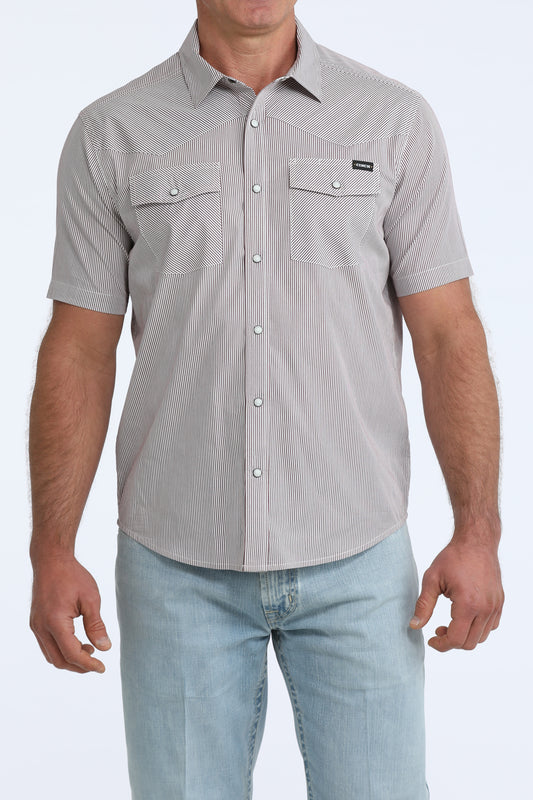Cinch Men's Burgundy Stripe Camp Short Sleeve Western Shirt