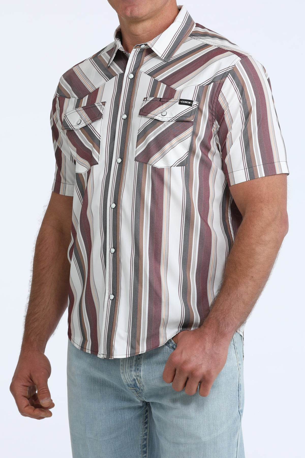 Cinch Men's White Retro Stripe Camp Short Sleeve Western Shirt