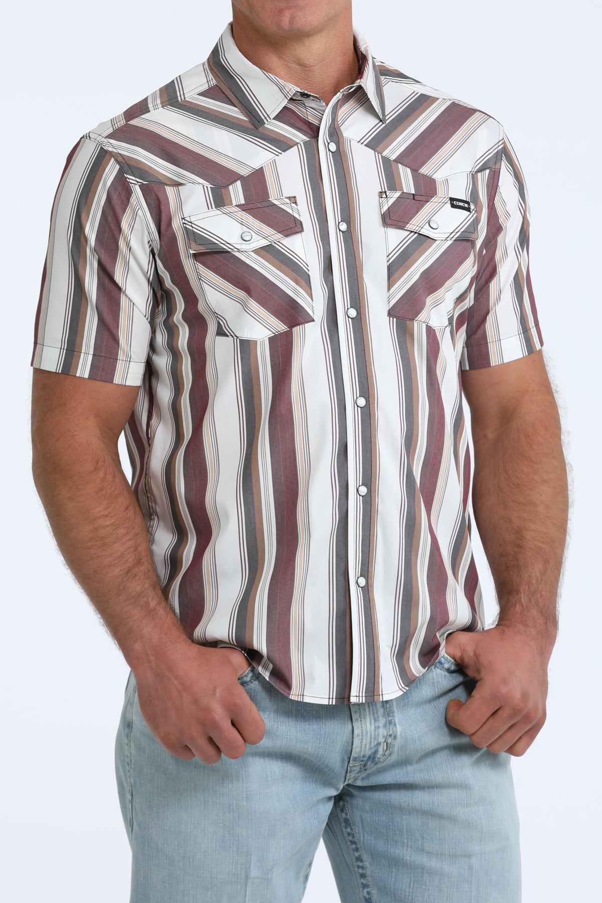 Cinch Men's White Retro Stripe Camp Short Sleeve Western Shirt