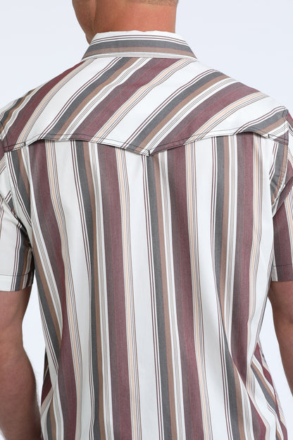 Cinch Men's White Retro Stripe Camp Short Sleeve Western Shirt