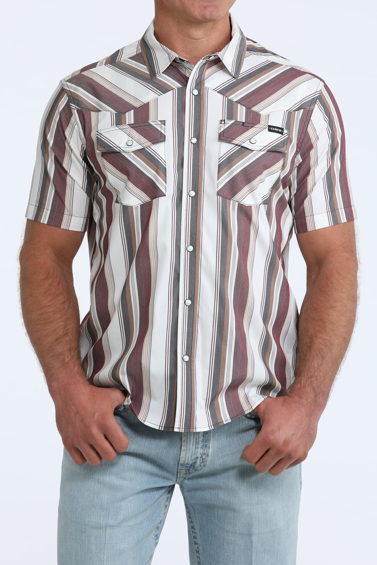 Cinch Men's White Retro Stripe Camp Short Sleeve Western Shirt