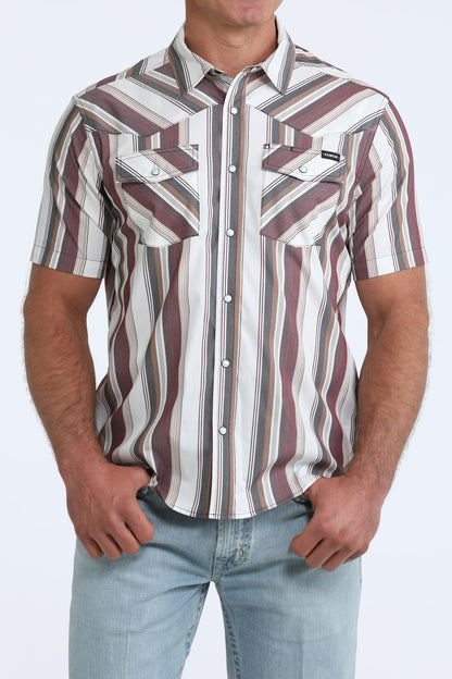 Cinch Men's White Retro Stripe Camp Short Sleeve Western Shirt