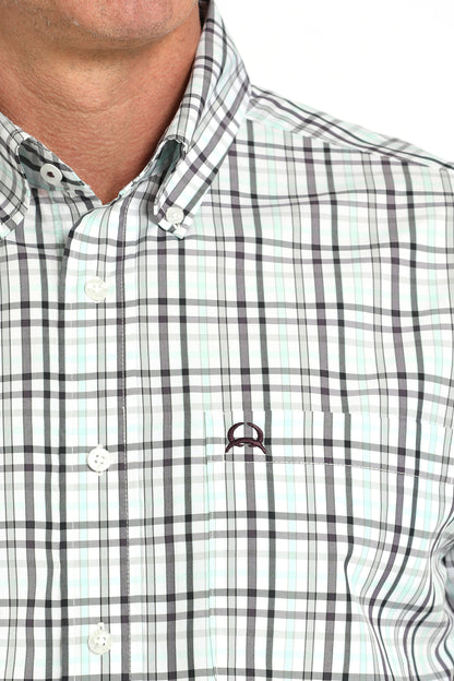 Cinch Men's ArenaFlex Light Blue Plaid Short Sleeve Western Shirt