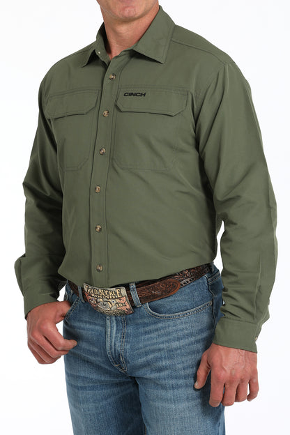 Cinch Men's ArenaFlex Solid Olive Western Shirt