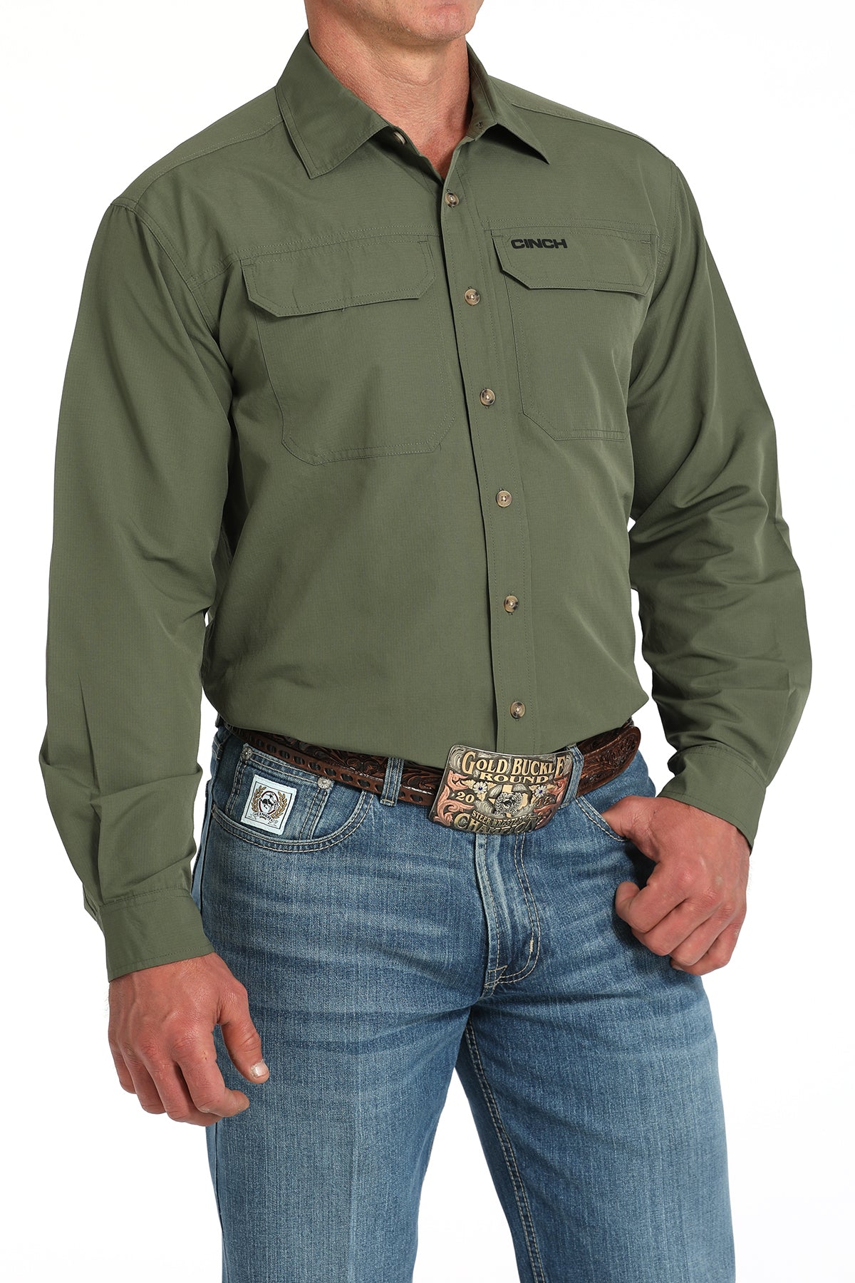 Cinch Men's ArenaFlex Solid Olive Western Shirt