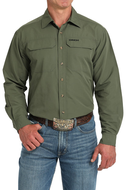 Cinch Men's ArenaFlex Solid Olive Western Shirt