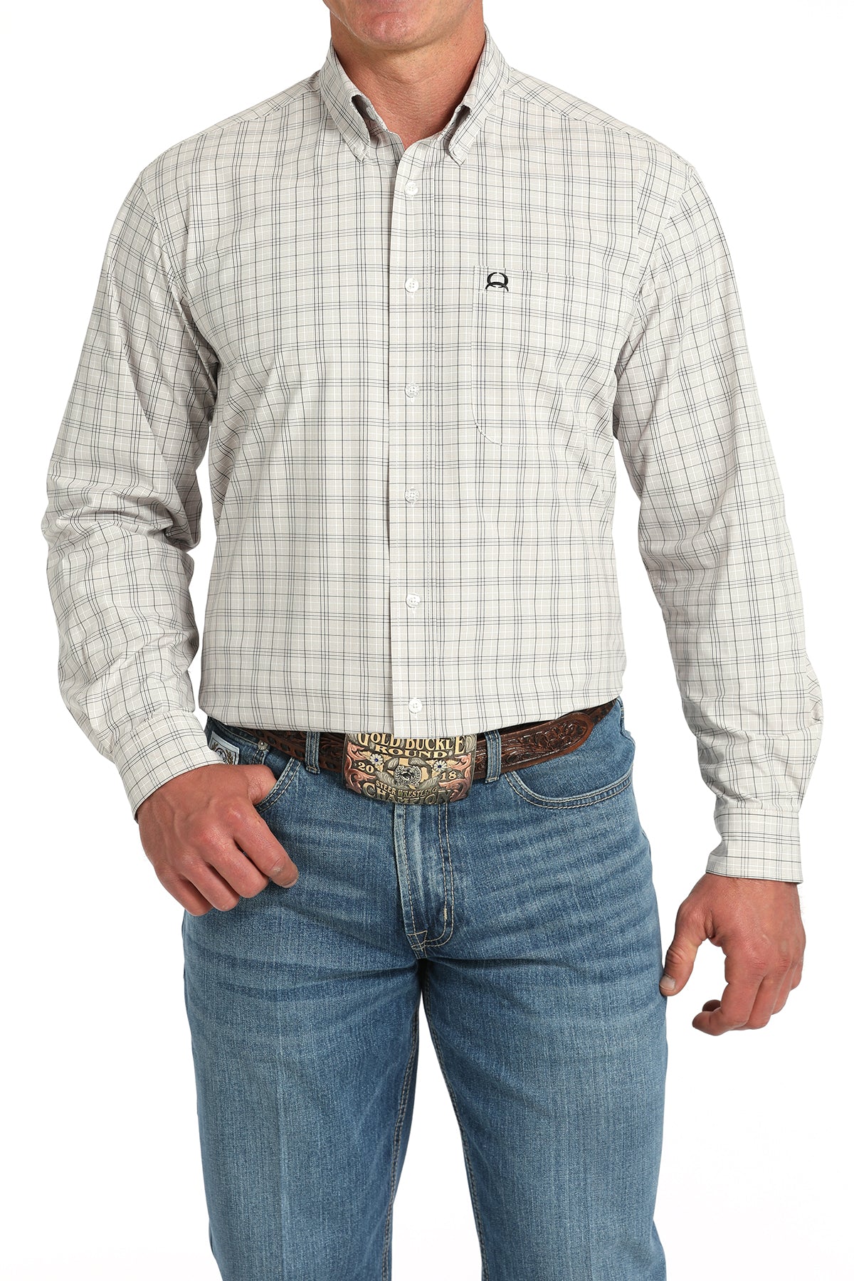 Cinch Men's ArenaFlex White/Cream Plaid Western Shirt