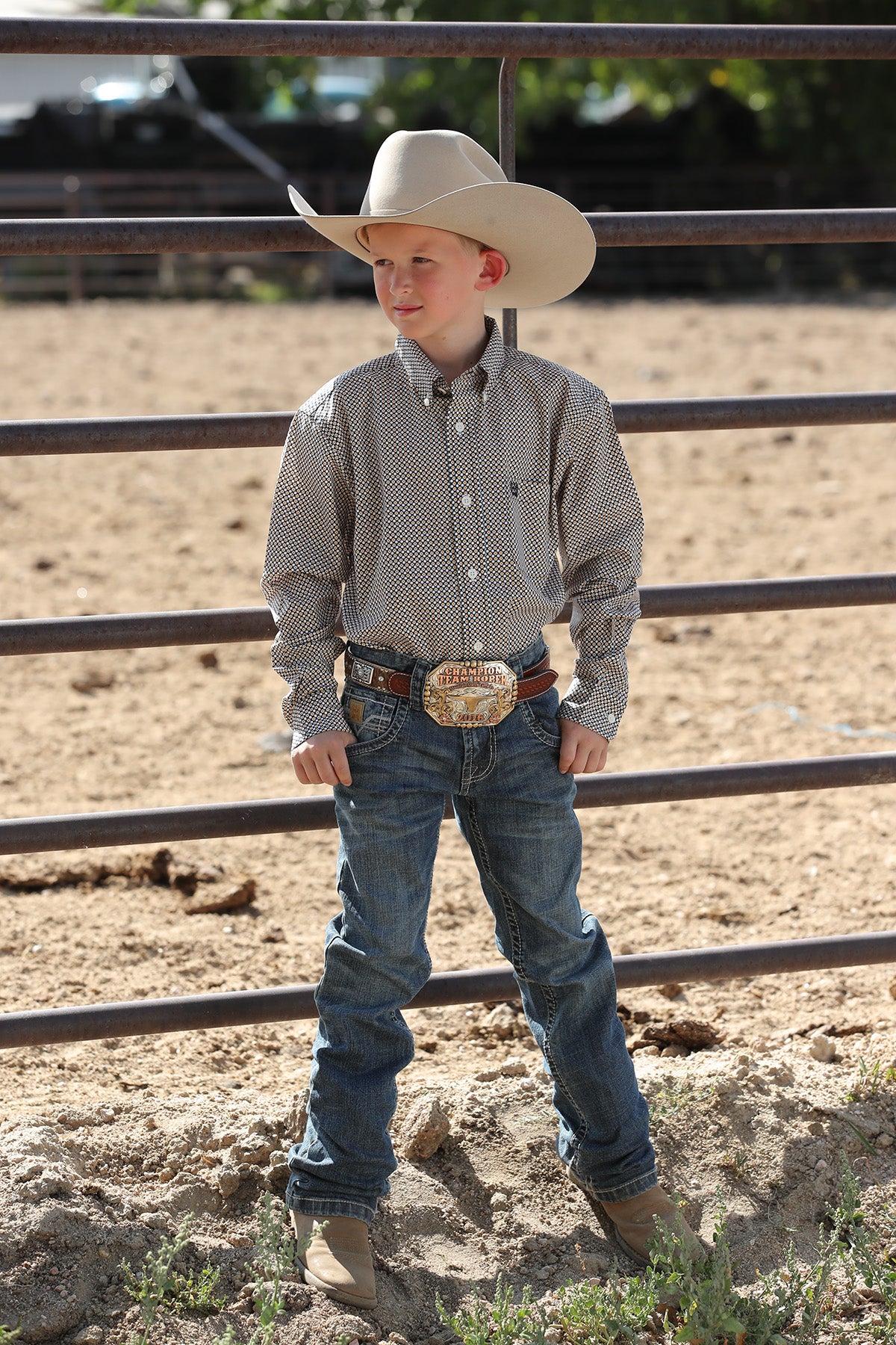 Cinch Boy's Navy & Gold Circle Geo Western Shirt