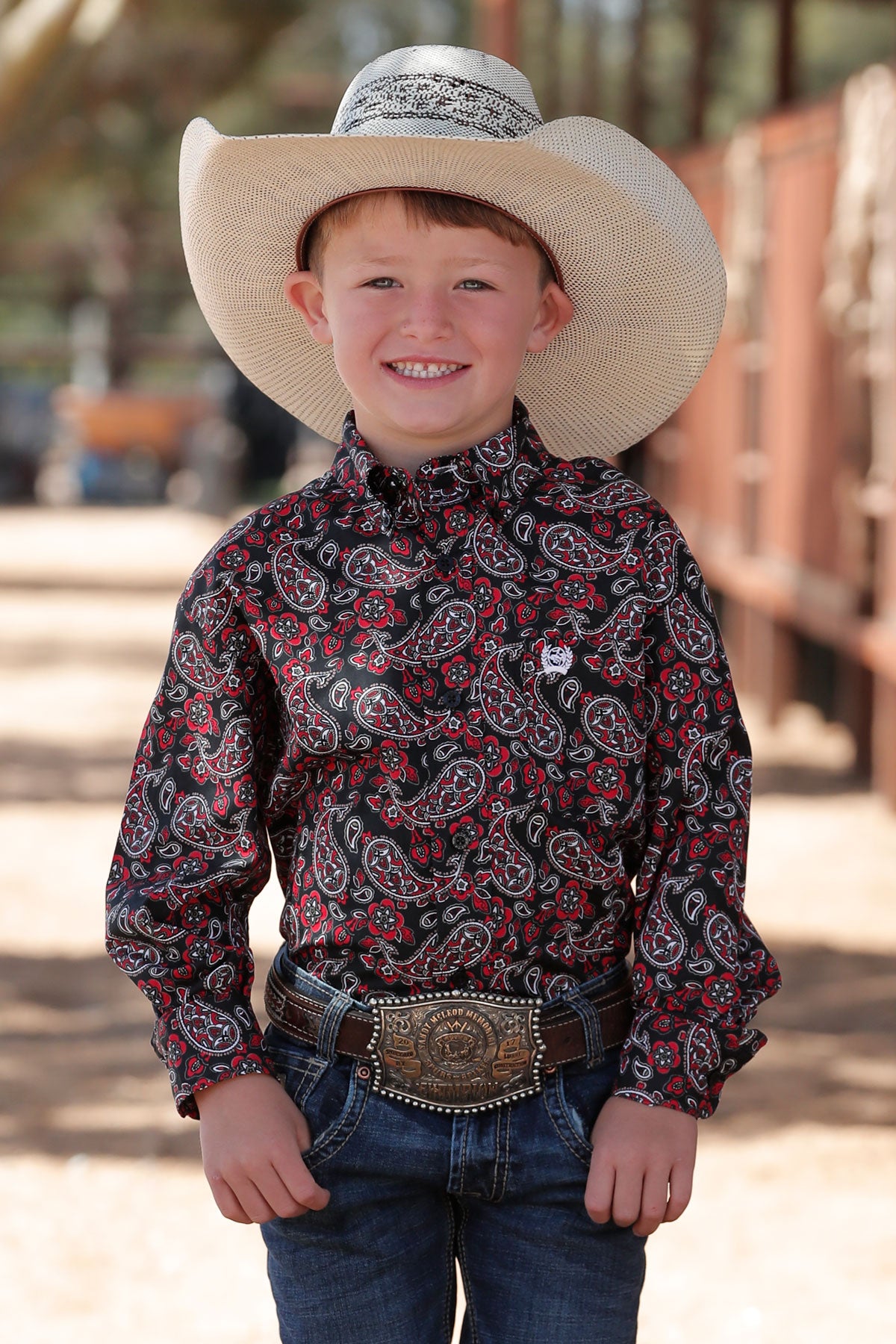 Cinch Boy's Red & Black Paisley Western Shirt