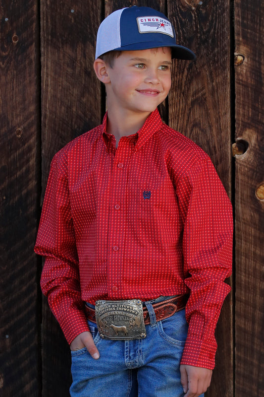 Cinch Boy's Red Money Sign Western Shirt