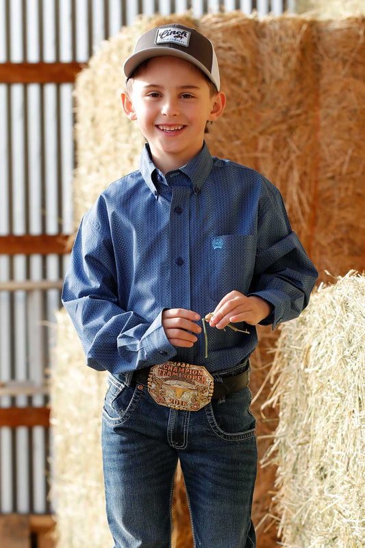 Cinch Boy's Royal Blue Print Western Shirt