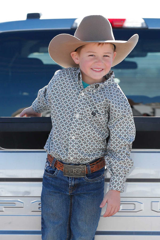 Cinch Boy's Cream Diamond Print Western Shirt