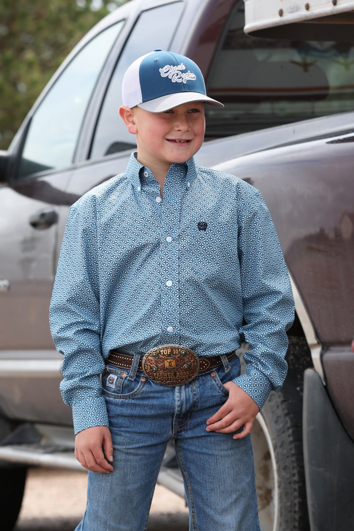 Cinch Boy's Dusty Blue Print Western Shirt