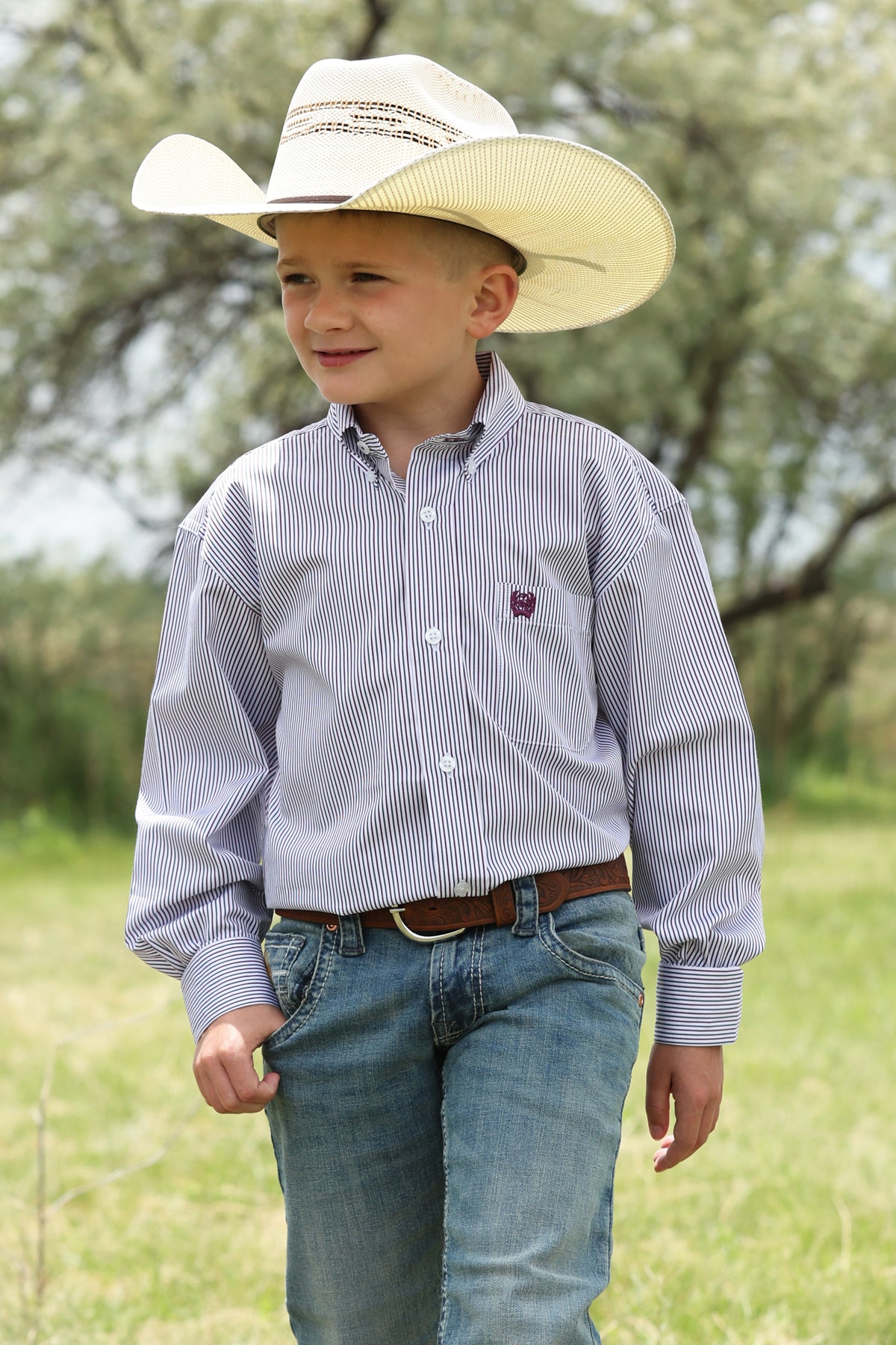 Cinch Boy's ArenaFlex Burgundy Stripe Western Shirt