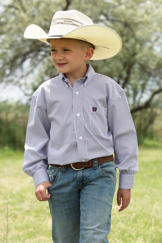 Cinch Boy's ArenaFlex Burgundy Stripe Western Shirt