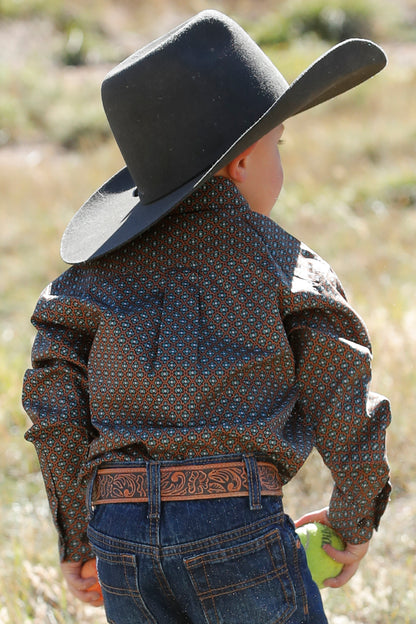 Cinch Boy's Toddler Brown & Green/Teal Diamond Western Shirt