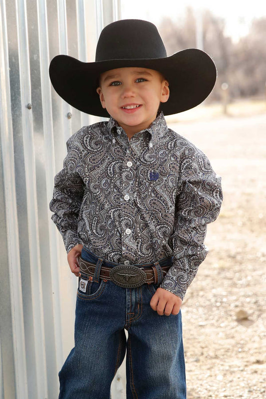 Cinch Boy's Toddler Black & White Paisley Western Shirt