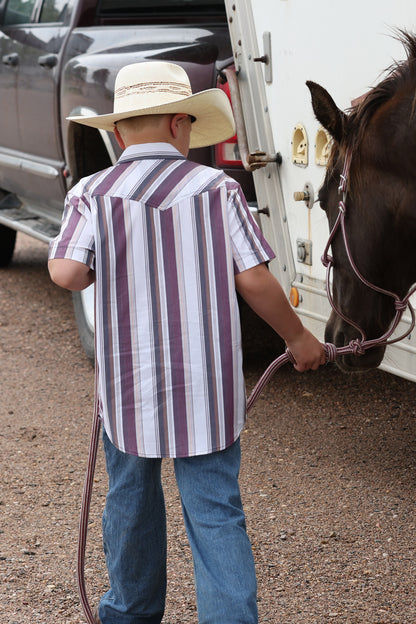 Cinch Boy's White Retro Stripe Short Sleeve Western Shirt