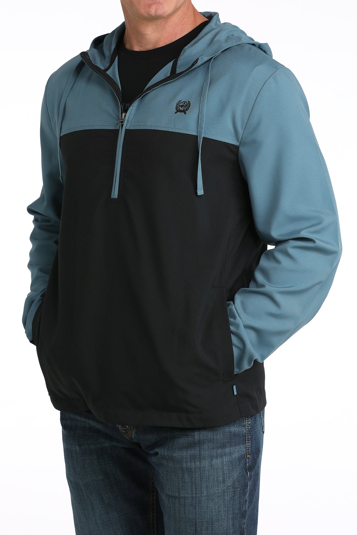 Cinch Men's Teal & Black Color Block ½ Zip Hoodie