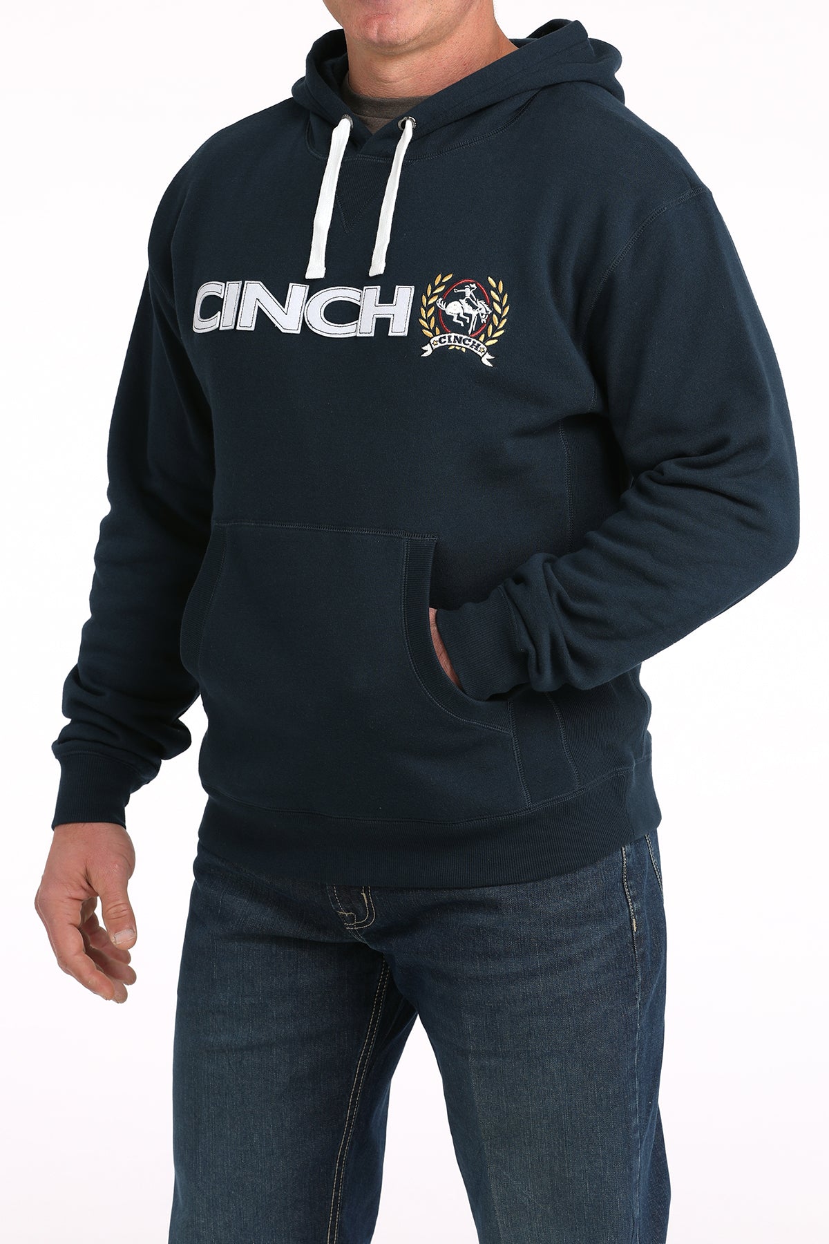 Cinch Men's Navy Felt Logo Hoodie