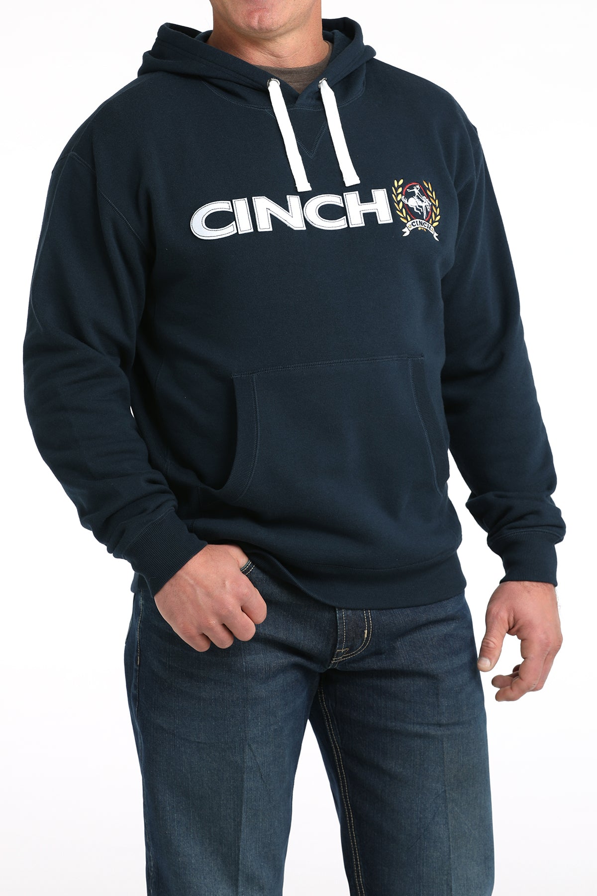 Cinch Men's Navy Felt Logo Hoodie