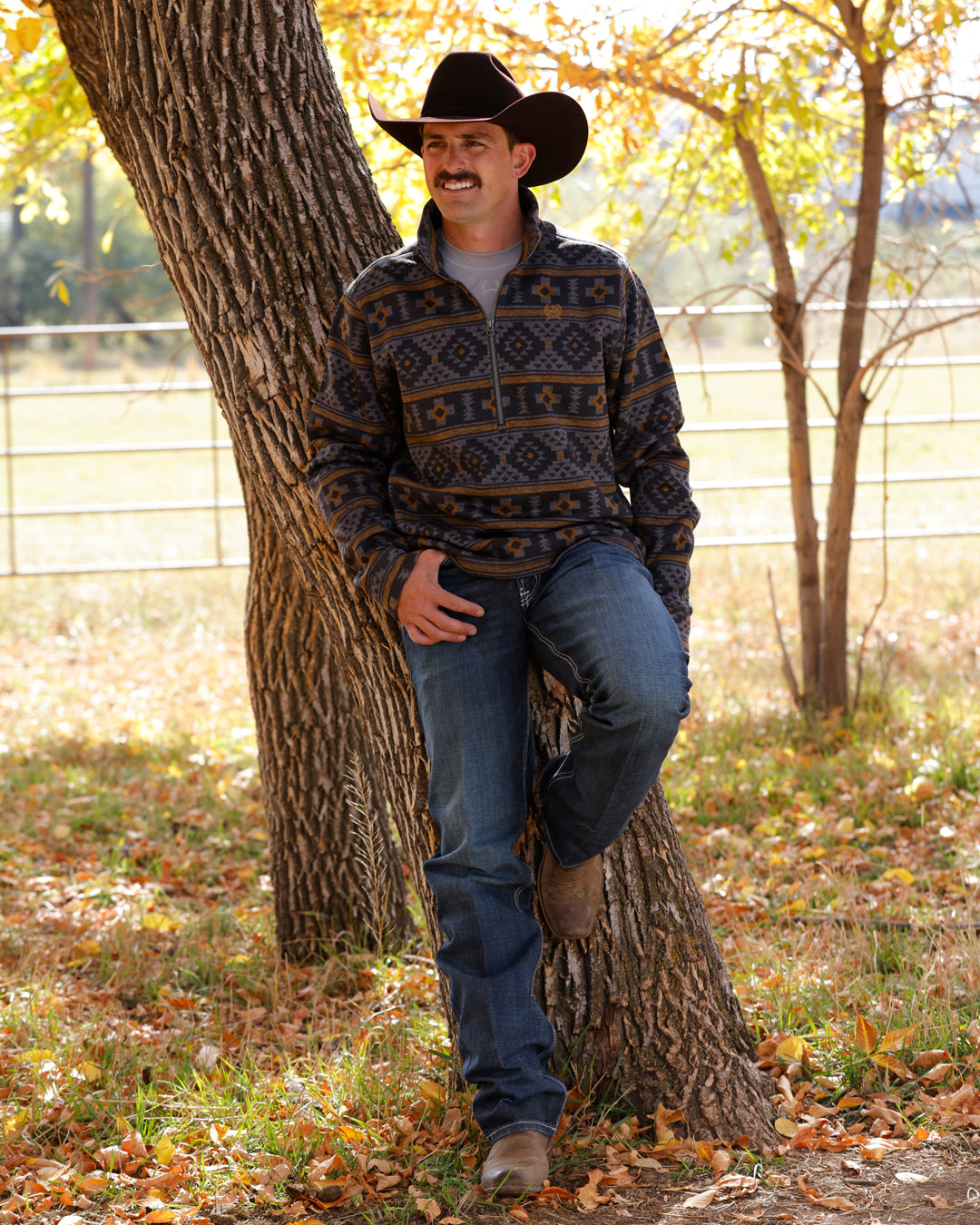 Cinch Men's Charcoal Geo Print 1/2 Zip Pullover