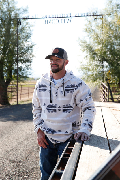 Cinch Men's White Fleece Quarter Button Hooded Pullover